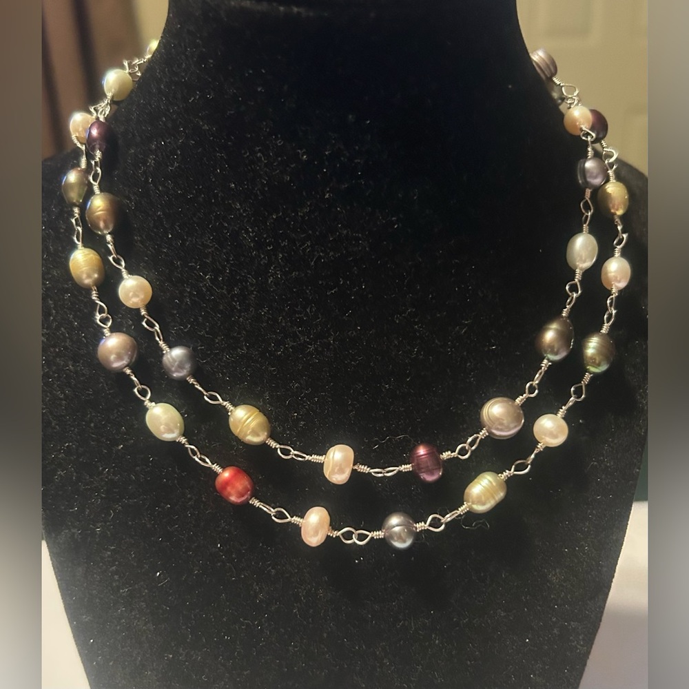Multicolor Freshwater Pearl Station Necklace - Women's Layered Style